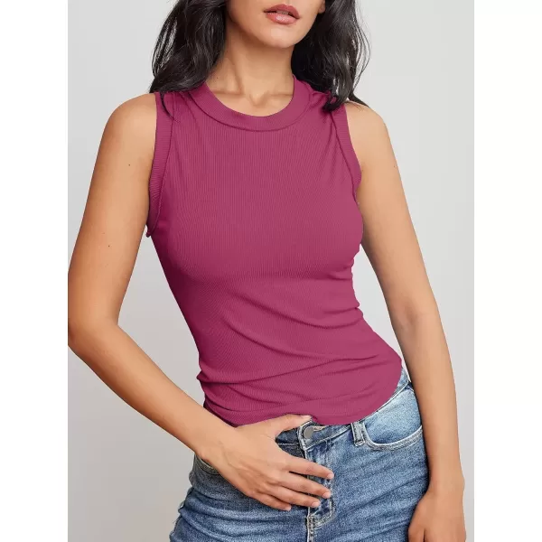 imageATHMILE Women Tank Tops Summer Sleeveless Basic Cami Top Shirt Slim Knit Ribbed RacerbackHotpink
