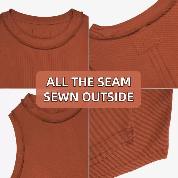 imageATHMILE Women Tank Tops Summer Sleeveless Basic Cami Top Shirt Slim Knit Ribbed RacerbackOrange