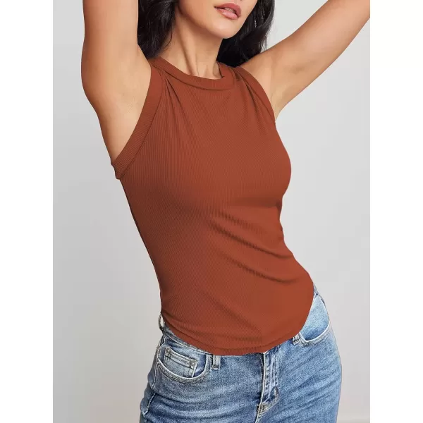 imageATHMILE Women Tank Tops Summer Sleeveless Basic Cami Top Shirt Slim Knit Ribbed RacerbackOrange