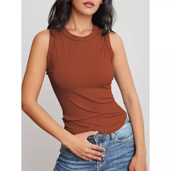 imageATHMILE Women Tank Tops Summer Sleeveless Basic Cami Top Shirt Slim Knit Ribbed RacerbackOrange