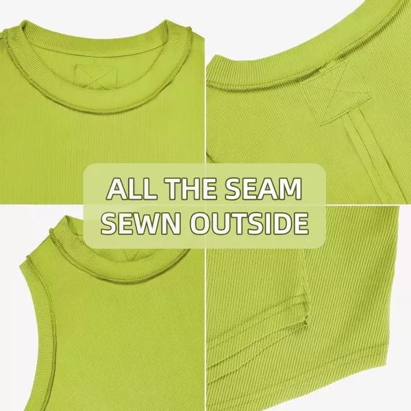 imageATHMILE Women Tank Tops Summer Sleeveless Basic Cami Top Shirt Slim Knit Ribbed RacerbackNeongreen