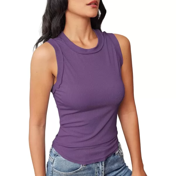 imageATHMILE Women Tank Tops Summer Sleeveless Basic Cami Top Shirt Slim Knit Ribbed RacerbackPurple