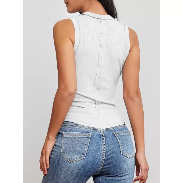 imageATHMILE Women Tank Tops Summer Sleeveless Basic Cami Top Shirt Slim Knit Ribbed RacerbackWhite