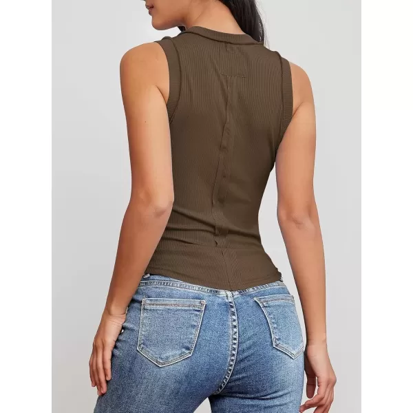 imageATHMILE Women Tank Tops Summer Sleeveless Basic Cami Top Shirt Slim Knit Ribbed RacerbackBrown
