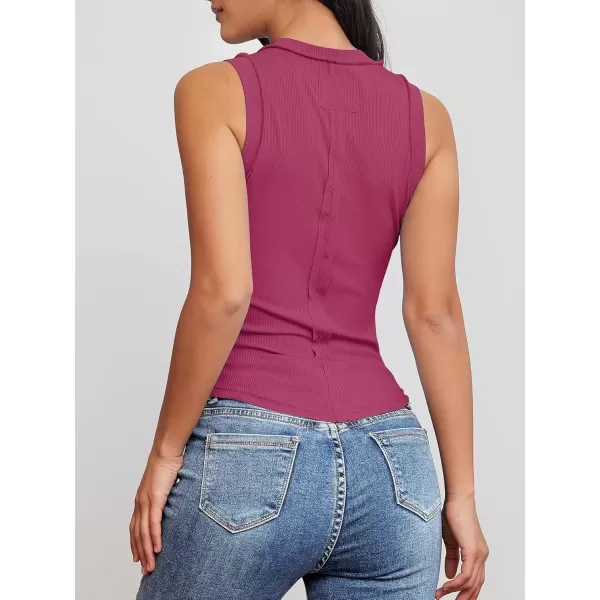 imageATHMILE Women Tank Tops Summer Sleeveless Basic Cami Top Shirt Slim Knit Ribbed RacerbackHotpink