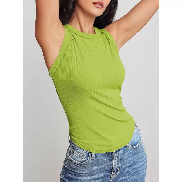imageATHMILE Women Tank Tops Summer Sleeveless Basic Cami Top Shirt Slim Knit Ribbed RacerbackNeongreen