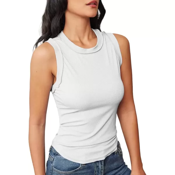 imageATHMILE Women Tank Tops Summer Sleeveless Basic Cami Top Shirt Slim Knit Ribbed RacerbackWhite