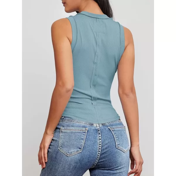 imageATHMILE Women Tank Tops Summer Sleeveless Basic Cami Top Shirt Slim Knit Ribbed RacerbackLightblue