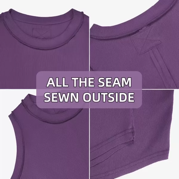 imageATHMILE Women Tank Tops Summer Sleeveless Basic Cami Top Shirt Slim Knit Ribbed RacerbackPurple