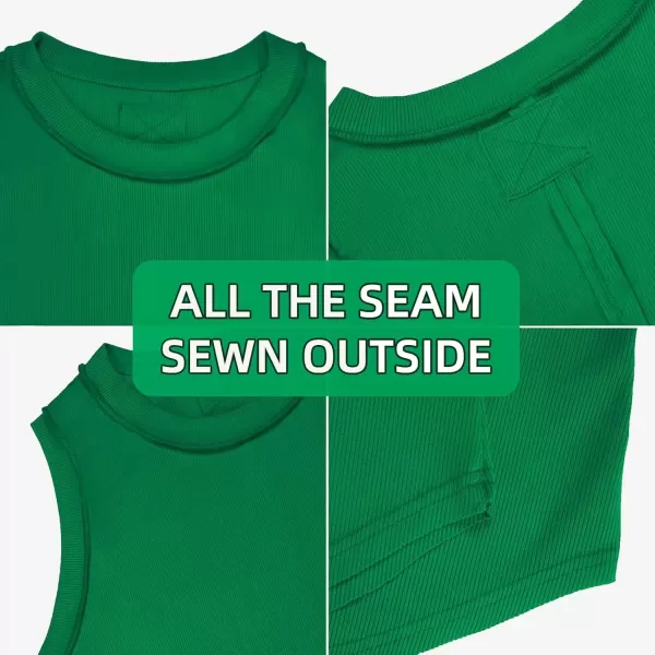 imageATHMILE Women Tank Tops Summer Sleeveless Basic Cami Top Shirt Slim Knit Ribbed RacerbackForsetgreen
