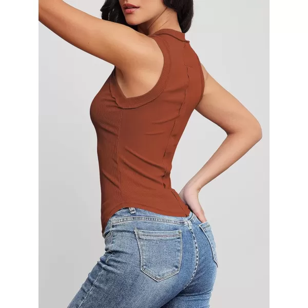 imageATHMILE Women Tank Tops Summer Sleeveless Basic Cami Top Shirt Slim Knit Ribbed RacerbackOrange