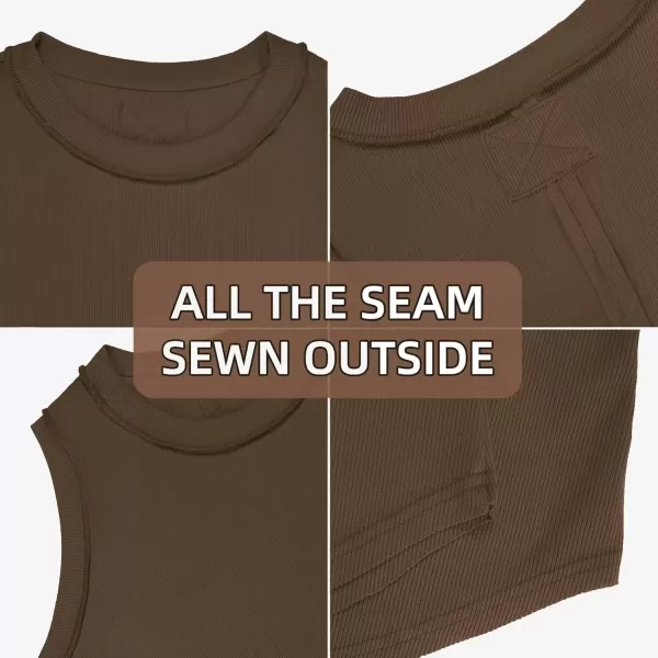 imageATHMILE Women Tank Tops Summer Sleeveless Basic Cami Top Shirt Slim Knit Ribbed RacerbackBrown