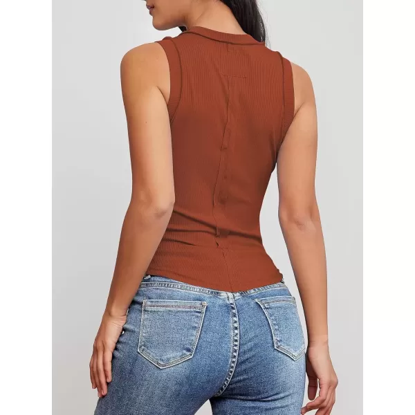 imageATHMILE Women Tank Tops Summer Sleeveless Basic Cami Top Shirt Slim Knit Ribbed RacerbackOrange