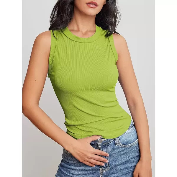 imageATHMILE Women Tank Tops Summer Sleeveless Basic Cami Top Shirt Slim Knit Ribbed RacerbackNeongreen