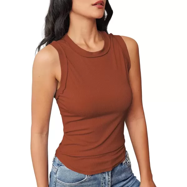 imageATHMILE Women Tank Tops Summer Sleeveless Basic Cami Top Shirt Slim Knit Ribbed RacerbackOrange