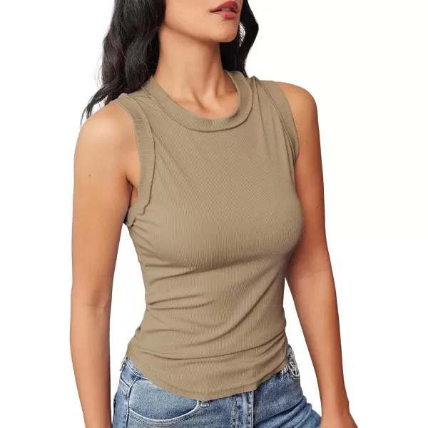 imageATHMILE Women Tank Tops Summer Sleeveless Basic Cami Top Shirt Slim Knit Ribbed RacerbackBeige