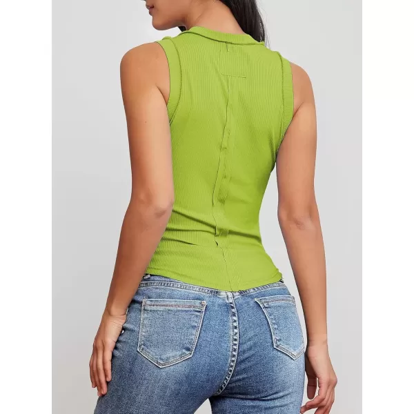 imageATHMILE Women Tank Tops Summer Sleeveless Basic Cami Top Shirt Slim Knit Ribbed RacerbackNeongreen