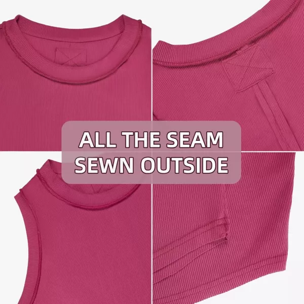 imageATHMILE Women Tank Tops Summer Sleeveless Basic Cami Top Shirt Slim Knit Ribbed RacerbackHotpink