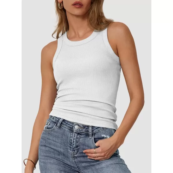 imageATHMILE Women Tank Tops for Women Trendy Shirt for Women Cami Workout Sleeveless Ribbed Racerback Blouses Summer 2024 Fashion White Medium
