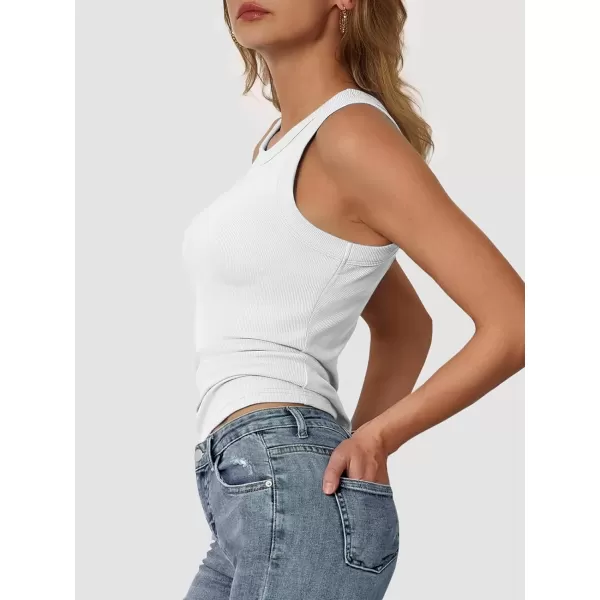 imageATHMILE Women Tank Tops for Women Trendy Shirt for Women Cami Workout Sleeveless Ribbed Racerback Blouses Summer 2024 Fashion White Medium