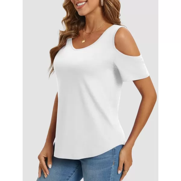 imageATHMILE Women Tops Cute Open Shoulder Blouse Summer Short Sleeve Tee ShirtWhite