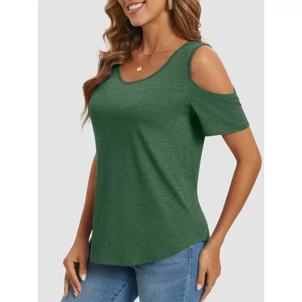 imageATHMILE Women Tops Cute Open Shoulder Blouse Summer Short Sleeve Tee ShirtDark Green