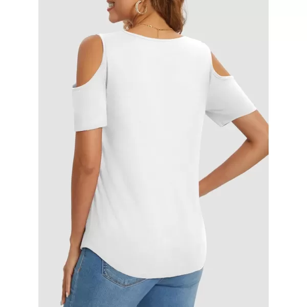 imageATHMILE Women Tops Cute Open Shoulder Blouse Summer Short Sleeve Tee ShirtWhite
