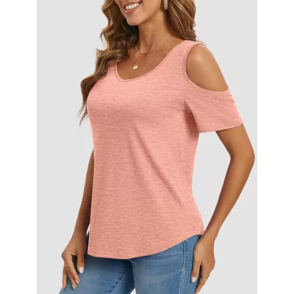 imageATHMILE Women Tops Cute Open Shoulder Blouse Summer Short Sleeve Tee ShirtPink