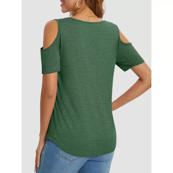 imageATHMILE Women Tops Cute Open Shoulder Blouse Summer Short Sleeve Tee ShirtDark Green