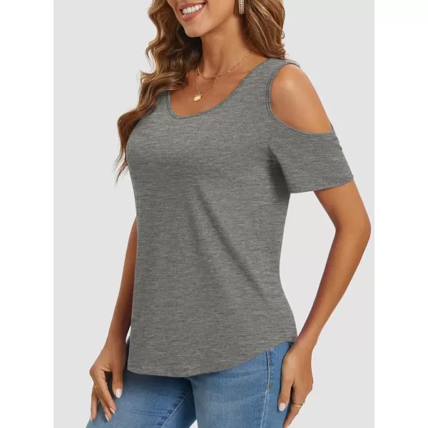imageATHMILE Women Tops Cute Open Shoulder Blouse Summer Short Sleeve Tee ShirtGray