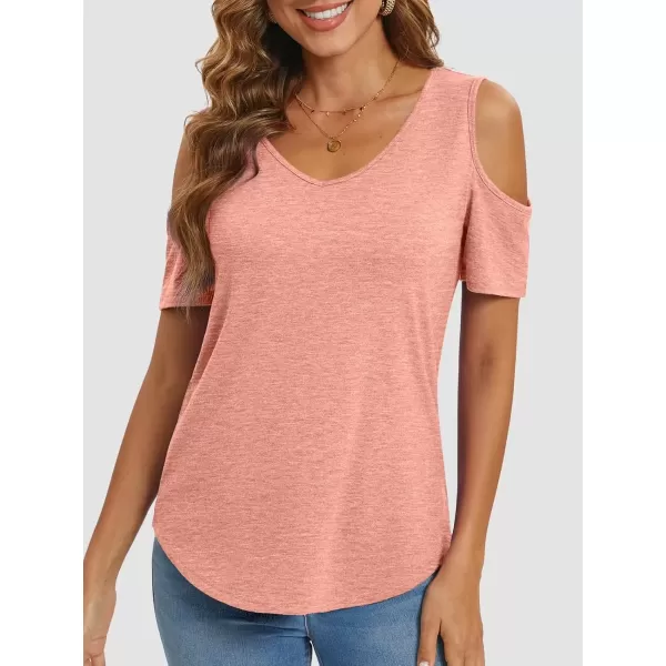 imageATHMILE Women Tops Cute Open Shoulder Blouse Summer Short Sleeve Tee ShirtPink