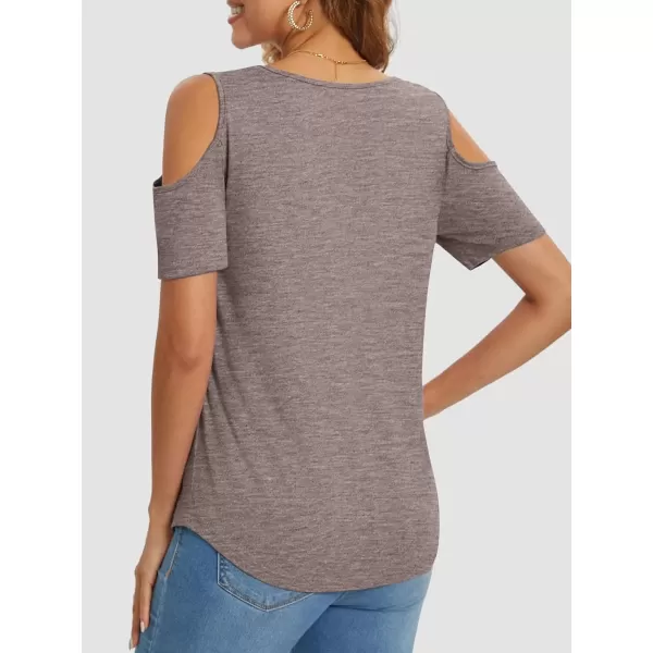 imageATHMILE Women Tops Cute Open Shoulder Blouse Summer Short Sleeve Tee ShirtGray Purple