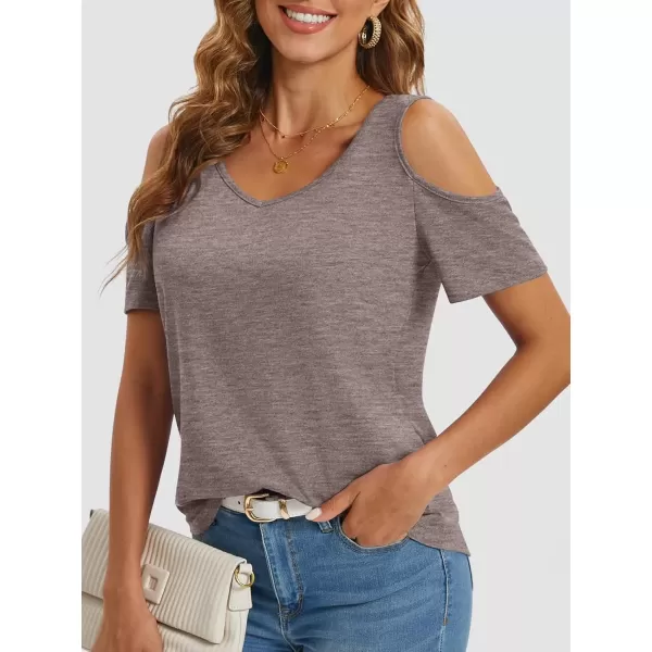 imageATHMILE Women Tops Cute Open Shoulder Blouse Summer Short Sleeve Tee ShirtGray Purple