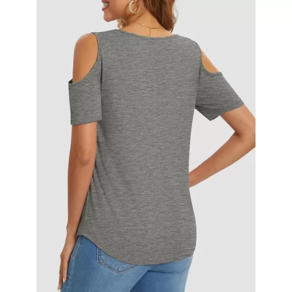 imageATHMILE Women Tops Cute Open Shoulder Blouse Summer Short Sleeve Tee ShirtGray