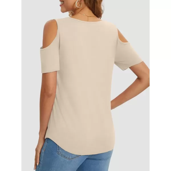 imageATHMILE Women Tops Cute Open Shoulder Blouse Summer Short Sleeve Tee ShirtCream