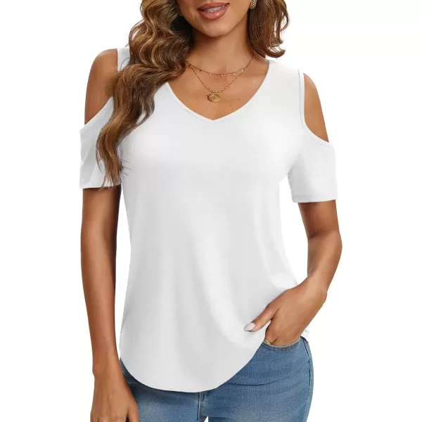 imageATHMILE Women Tops Cute Open Shoulder Blouse Summer Short Sleeve Tee ShirtWhite