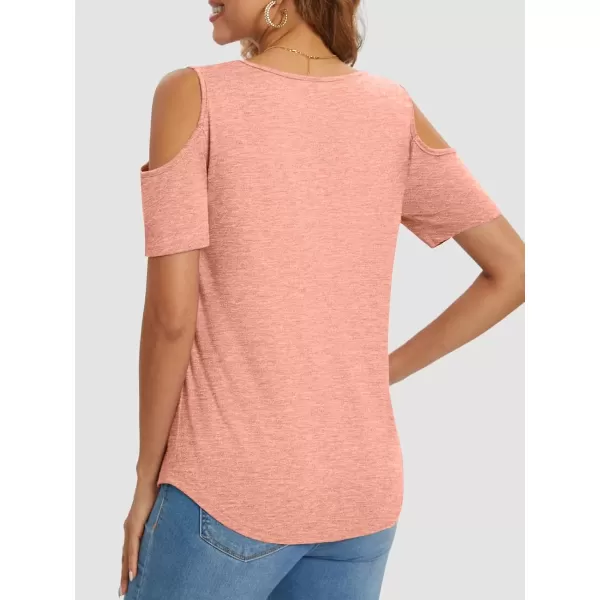 imageATHMILE Women Tops Cute Open Shoulder Blouse Summer Short Sleeve Tee ShirtPink