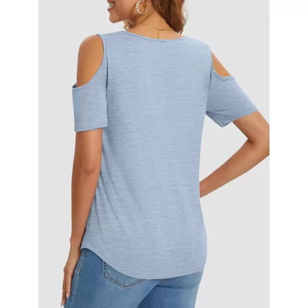 imageATHMILE Women Tops Cute Open Shoulder Blouse Summer Short Sleeve Tee ShirtIce Blue
