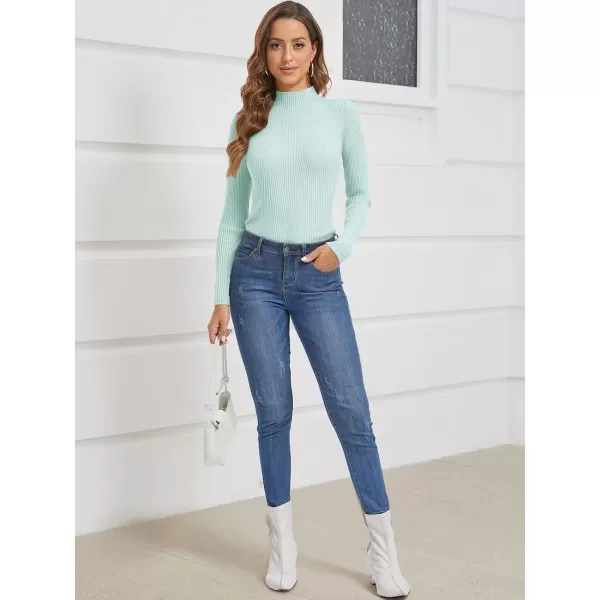 imageATHMILE Womens 2024 Fall Long Sleeve Pullover Ribbed Knit Sweater Low Mock Neck Slim Fit Basic Casual Tee TopsMint Green