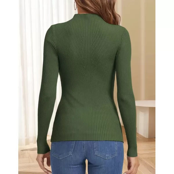 imageATHMILE Womens 2024 Fall Long Sleeve Pullover Ribbed Knit Sweater Low Mock Neck Slim Fit Basic Casual Tee TopsArmy Green