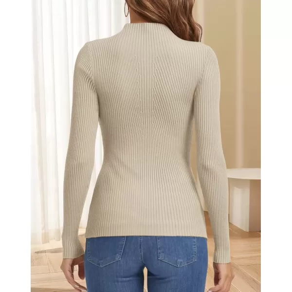 imageATHMILE Womens 2024 Fall Long Sleeve Pullover Ribbed Knit Sweater Low Mock Neck Slim Fit Basic Casual Tee TopsAlmond