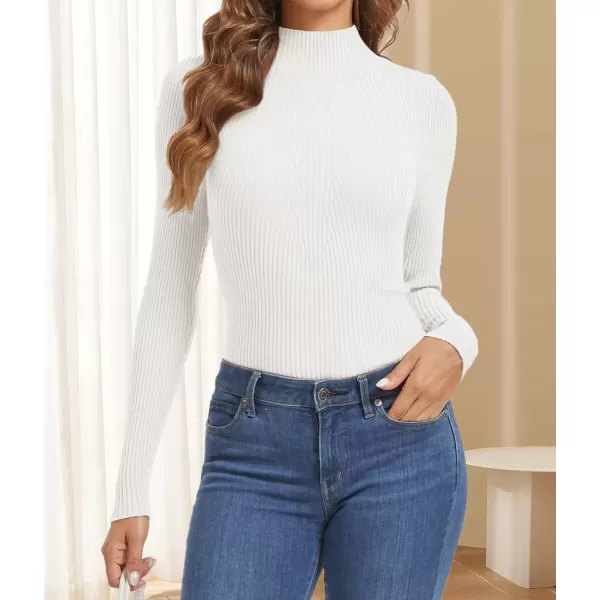 imageATHMILE Womens 2024 Fall Long Sleeve Pullover Ribbed Knit Sweater Low Mock Neck Slim Fit Basic Casual Tee TopsWhite