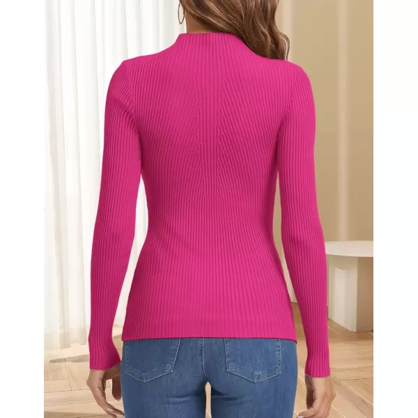 imageATHMILE Womens 2024 Fall Long Sleeve Pullover Ribbed Knit Sweater Low Mock Neck Slim Fit Basic Casual Tee TopsRose Red