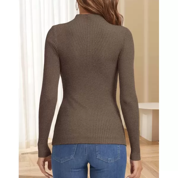 imageATHMILE Womens 2024 Fall Long Sleeve Pullover Ribbed Knit Sweater Low Mock Neck Slim Fit Basic Casual Tee TopsCoffee