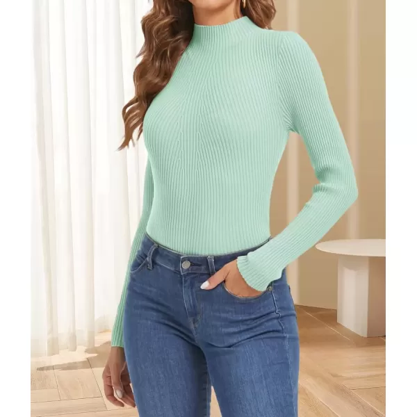 imageATHMILE Womens 2024 Fall Long Sleeve Pullover Ribbed Knit Sweater Low Mock Neck Slim Fit Basic Casual Tee TopsMint Green