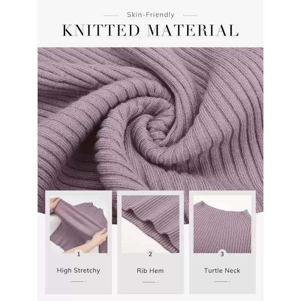 imageATHMILE Womens 2024 Fall Long Sleeve Pullover Ribbed Knit Sweater Low Mock Neck Slim Fit Basic Casual Tee TopsGray Purple