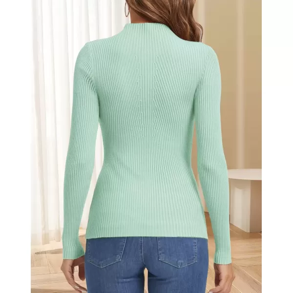 imageATHMILE Womens 2024 Fall Long Sleeve Pullover Ribbed Knit Sweater Low Mock Neck Slim Fit Basic Casual Tee TopsMint Green
