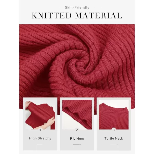imageATHMILE Womens 2024 Fall Long Sleeve Pullover Ribbed Knit Sweater Low Mock Neck Slim Fit Basic Casual Tee TopsRed