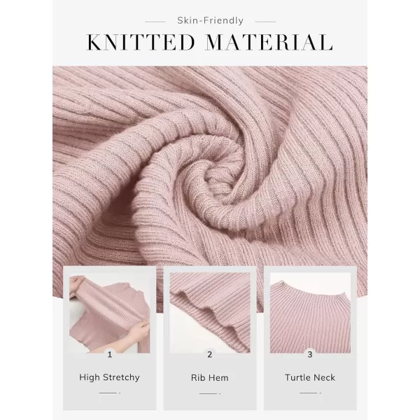 imageATHMILE Womens 2024 Fall Long Sleeve Pullover Ribbed Knit Sweater Low Mock Neck Slim Fit Basic Casual Tee TopsPink