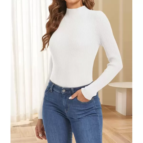 imageATHMILE Womens 2024 Fall Long Sleeve Pullover Ribbed Knit Sweater Low Mock Neck Slim Fit Basic Casual Tee TopsWhite